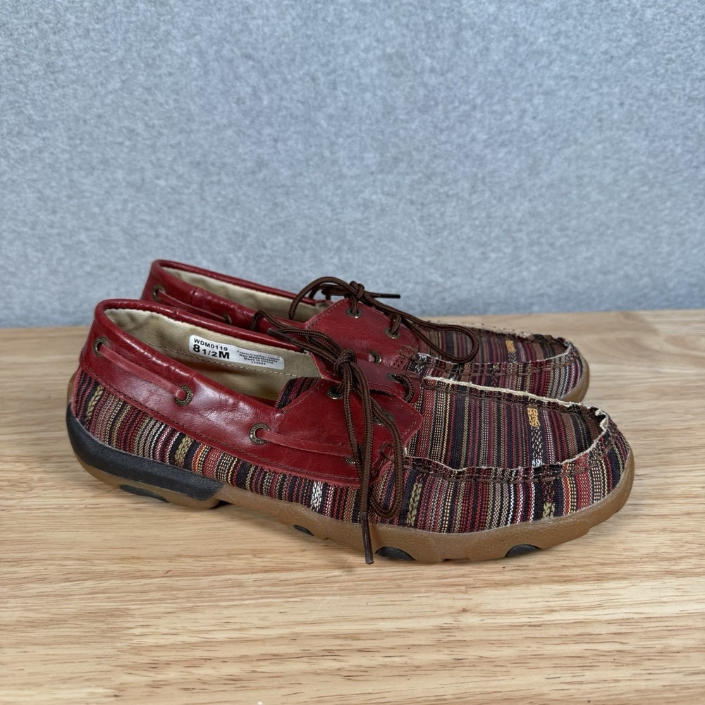 Twisted X Driving Mocs Boat Shoe Multi Red Canvas Shoes Women's Size 8.5